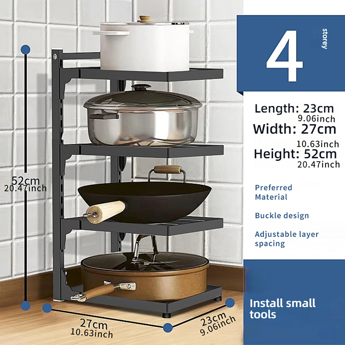 Adjustable Pot Rack — 2 to 4 Tiers