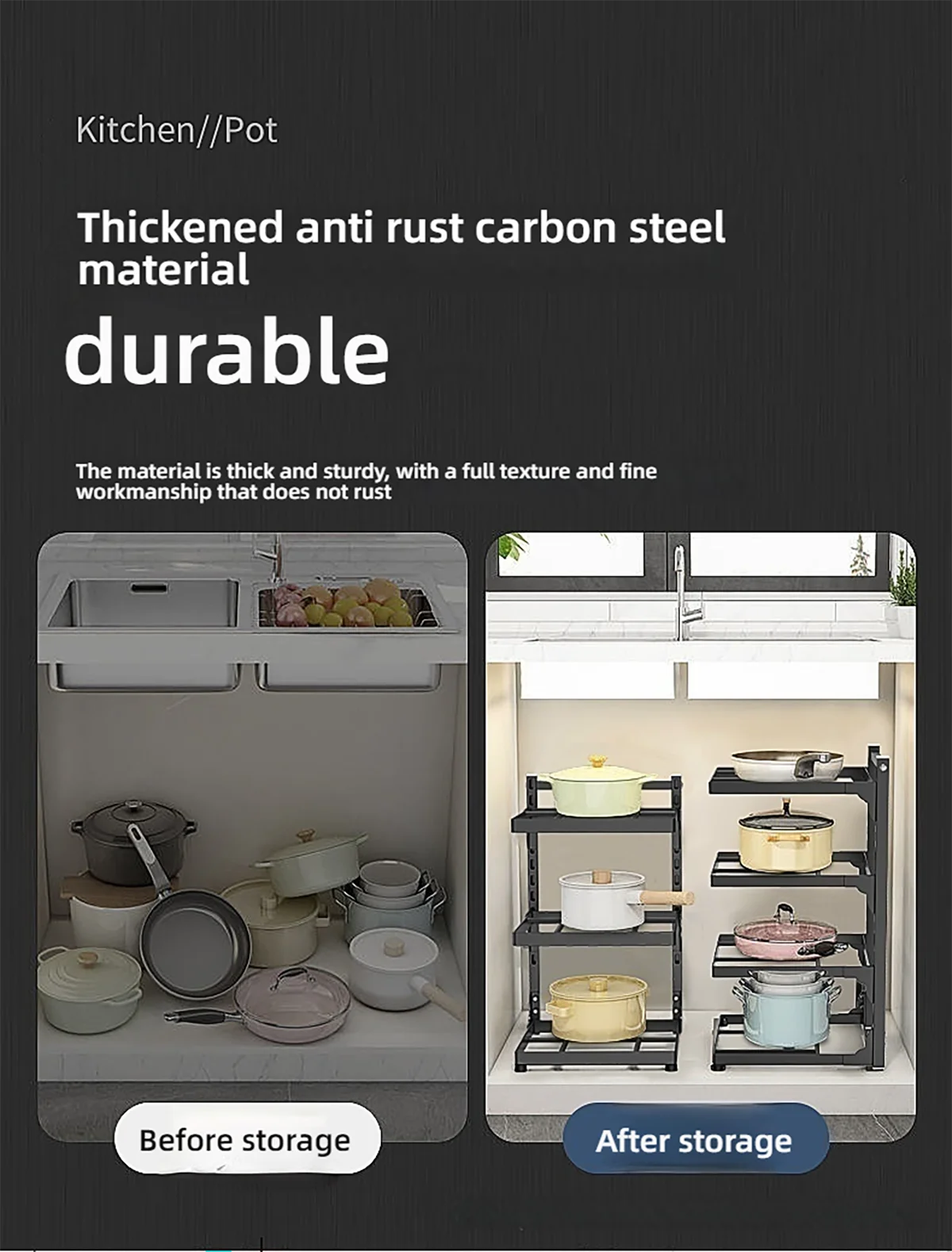 Adjustable Pot Rack — 2 to 4 Tiers